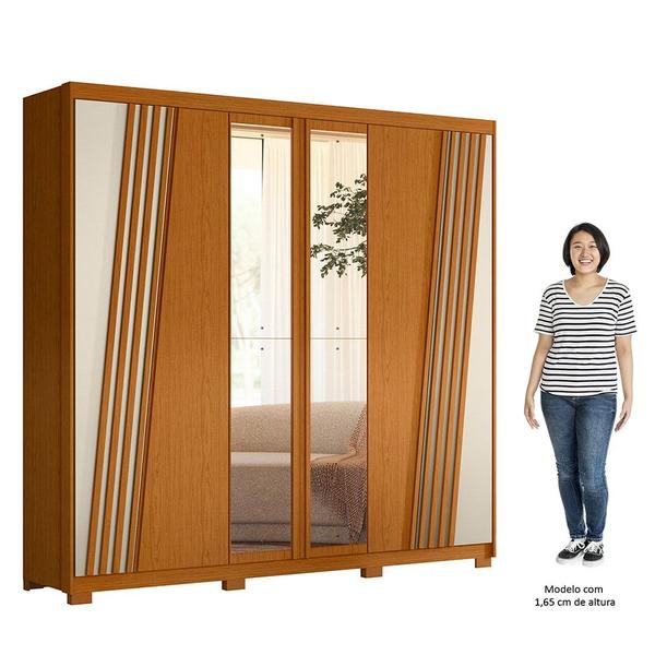 Imagem de Guarda Roupa Casal 6 Portas Com Espelho 240cm Ouro Verde Cinamomo/Off White - Albatroz