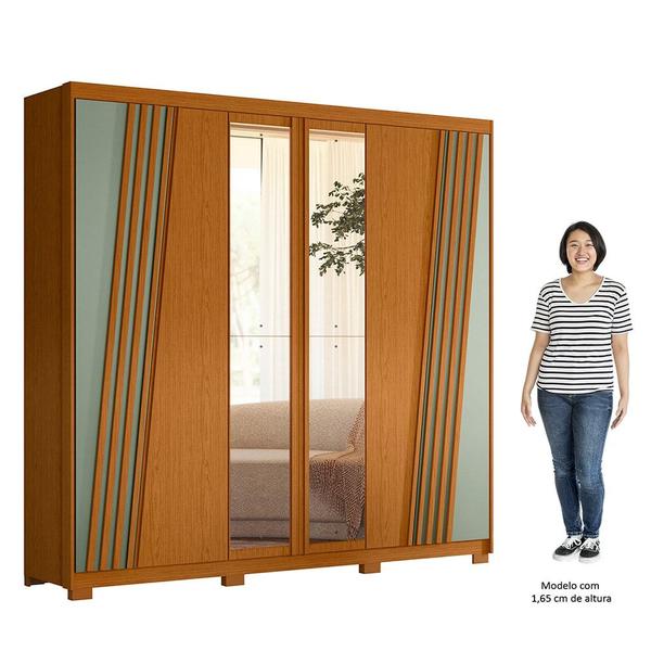 Imagem de Guarda Roupa Casal 6 Portas Com Espelho 240cm Ouro Verde Cinamomo/Sálvia - Albatroz