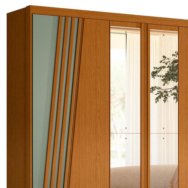 Imagem de Guarda Roupa Casal 6 Portas Com Espelho 240cm Ouro Verde Cinamomo/Sálvia - Albatroz