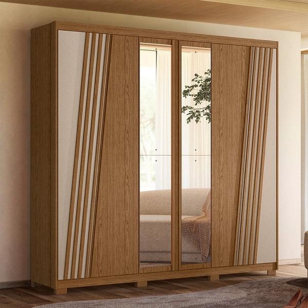 Imagem de Guarda Roupa Casal 6 Portas Com Espelho 240cm Ouro Verde Jatobá/Fendi - Albatroz