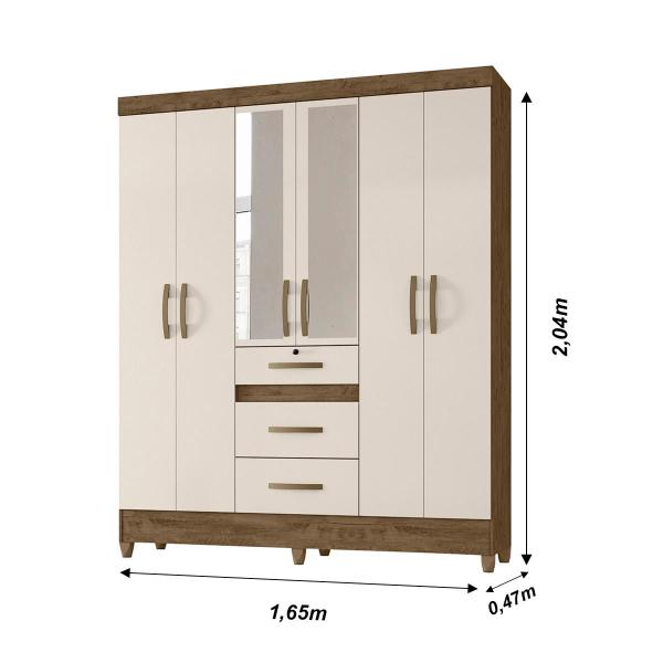 Imagem de Guarda Roupa Casal 6 portas com espelho 3 gavetas Itatiba - Castanho Wood / Baunilha