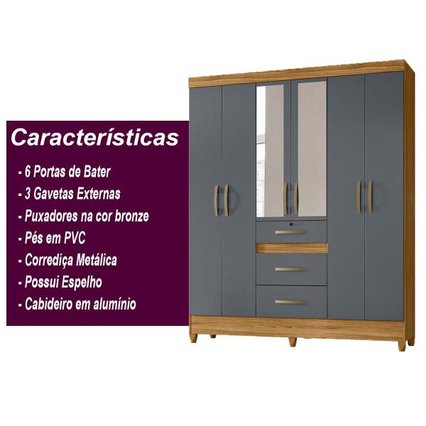 Imagem de Guarda Roupa Casal 6 portas com espelho 3 gavetas Itatiba