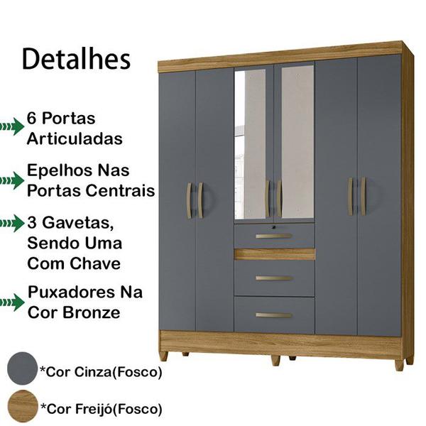 Imagem de Guarda Roupa Casal 6 Portas Com Espelho 8680 Freijo Cinza Moval