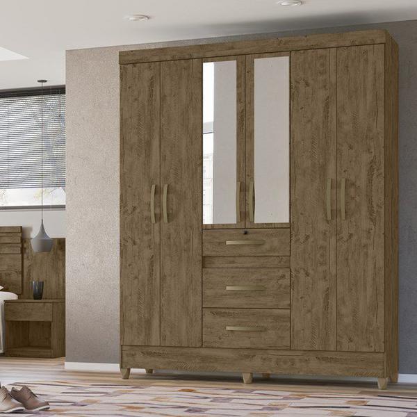 Imagem de Guarda Roupa Casal 6 Portas Com Espelho 8683 Castanho Wood Moval