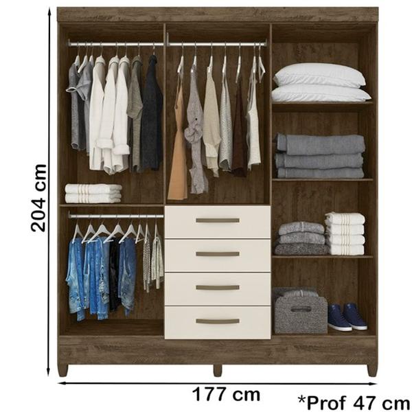 Imagem de Guarda Roupa Casal 6 Portas Com Espelho 8963 Castanho Wood Off White Moval