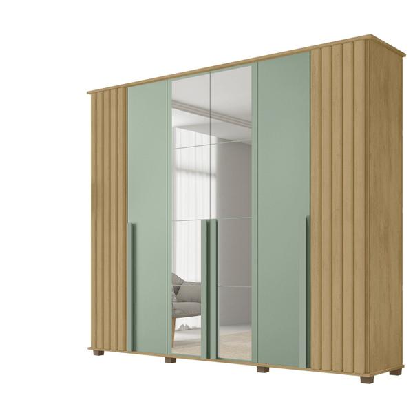 Imagem de Guarda-roupa Casal 6 Portas com Espelho e 4 Gavetas Amsterdã Cinamomo Verde Água