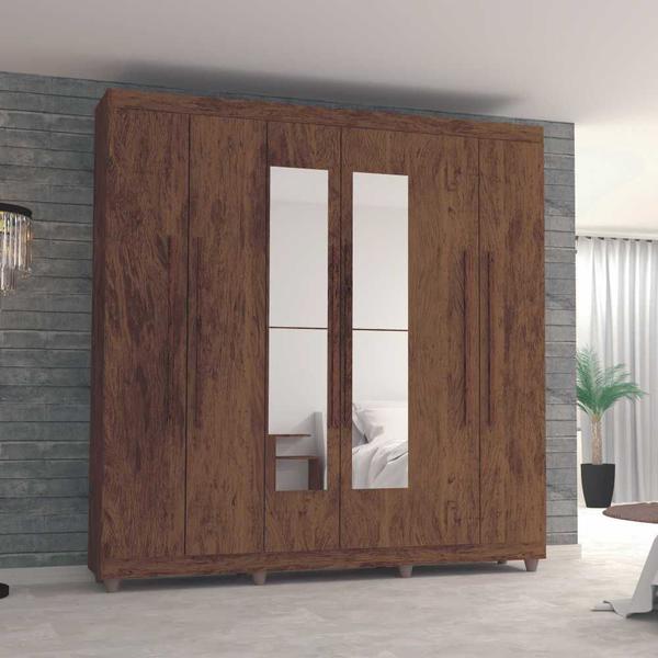 Imagem de Guarda Roupa Casal 6 Portas com Espelho Elegance 1003780 Imbuia Rustico Vila Rica