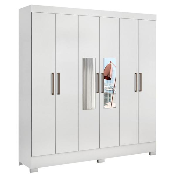 Imagem de Guarda Roupa Casal 6 Portas com Espelho Elite 3 Gavetas Pratico D02 Branco - Mpozenato