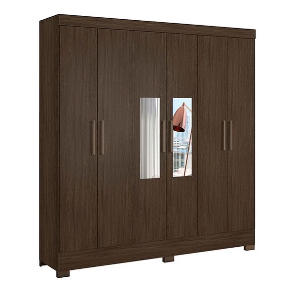 Imagem de Guarda Roupa Casal 6 Portas com Pés e Espelho Prático Ébano Touch 63020EL Demóbile