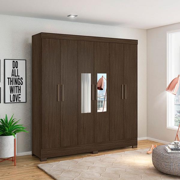 Imagem de Guarda Roupa Casal 6 Portas com Pés e Espelho Prático Ébano Touch 63020EL Demóbile