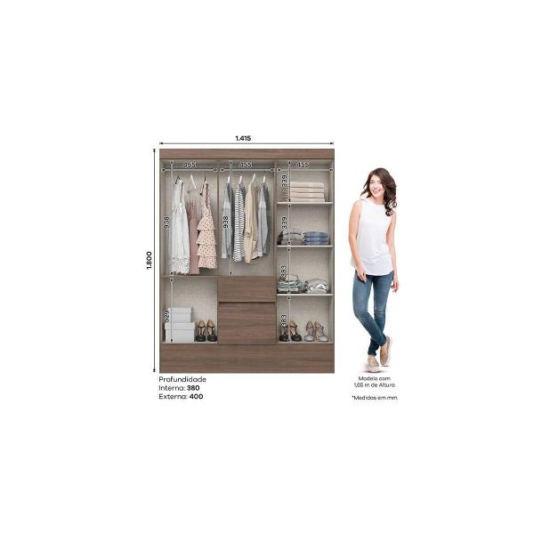 Imagem de Guarda Roupa Casal 6 Portas de Abrir e 2 Gavetas c/ Espelho Briz BS04 Nature/Off White - Henn