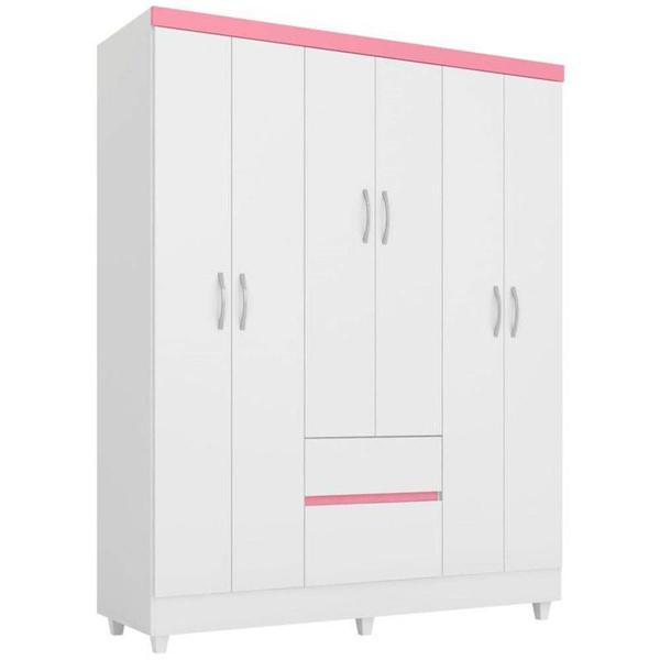 Imagem de Guarda Roupa Casal 6 Portas Demóbile Flash II Flex Branco Rosa