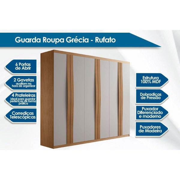 Imagem de Guarda Roupa Casal 6 Portas e 2 Gavetas c/ Pés Grécia Naturale - Rufato