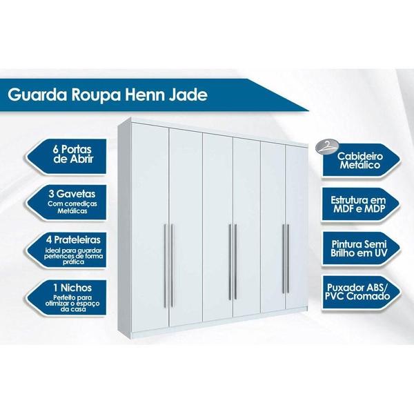 Imagem de Guarda Roupa Casal 6 Portas e 3 Gavetas Jade Rústico/Off White - Henn