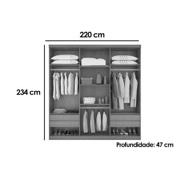 Imagem de Guarda Roupa Casal 6 Portas e 4 Gavetas c/ Pés Denver Naturale/Off White - Rufato