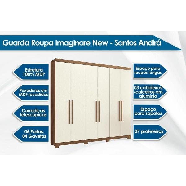 Imagem de Guarda Roupa Casal 6 Portas e 4 Gavetas c/ Pés Imaginare New Jatoba - Santos Andirá