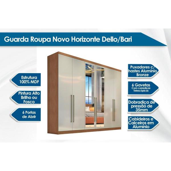 Imagem de Guarda Roupa Casal 6 Portas e 6 Gavetas c/ Espelho Dello Plus Canela/FendiOff - Novo Horizonte