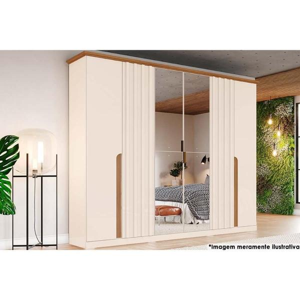 Imagem de Guarda Roupa Casal 6 Portas e 6 Gavetas c/ Espelho Napoli Off White/Nature - Henn