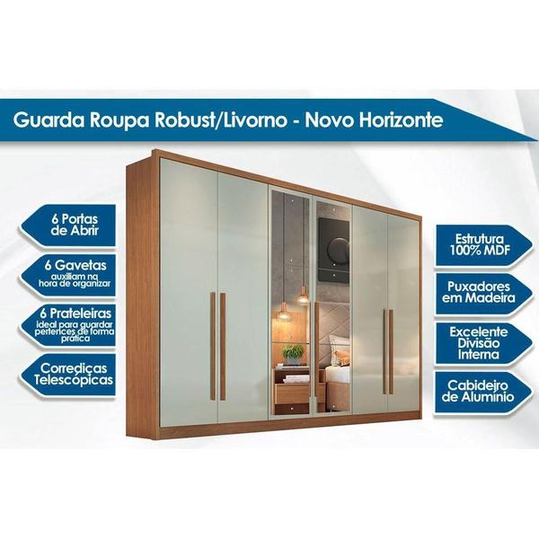 Imagem de Guarda Roupa Casal 6 Portas e 6 Gavetas c/ Espelho Robust Plus Branco - Novo Horizonte