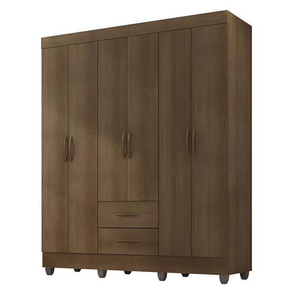 Imagem de Guarda Roupa Casal 6 Portas e Cômoda 4 Gavetas 01 Porta Lite Carvalho Oak  Móveis Leão