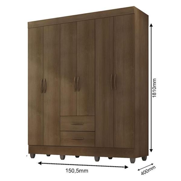 Imagem de Guarda Roupa Casal 6 Portas e Cômoda 4 Gavetas Lite Carvalho Oak  Móveis Leão