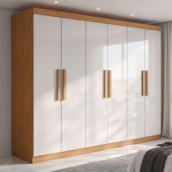 Guarda Roupa Casal 6 Portas Easy Slim Amendoa Clean/off White - Móveis Lopas