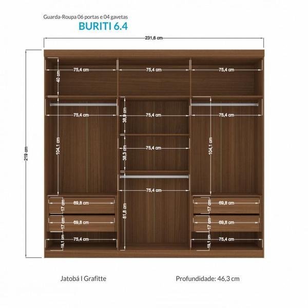 Imagem de Guarda Roupa Casal 6 Portas Ripado Buriti Santos Andira Jatoba