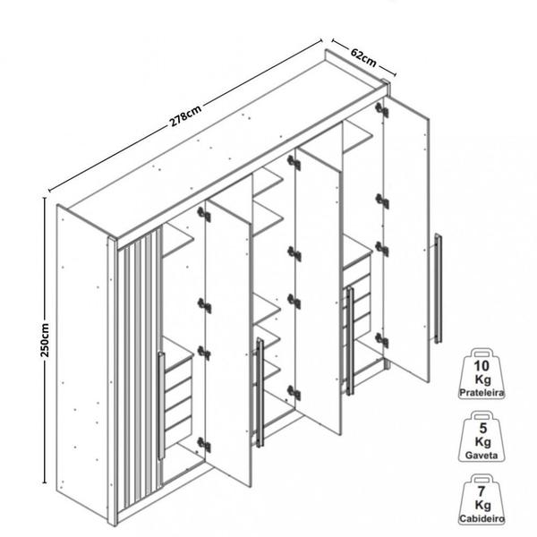 Imagem de Guarda Roupa Casal 6 Portas Ripado Grécia Conquista Móveis