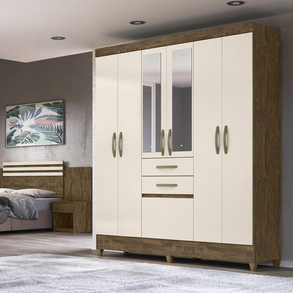 Imagem de Guarda Roupa Casal 7 Portas Com Espelho 8973 Castanho Wood Off White Moval