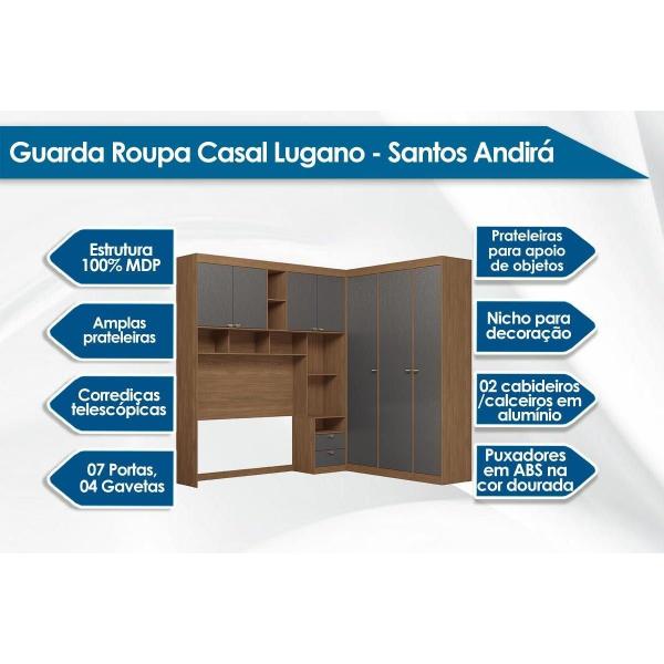 Imagem de Guarda Roupa Casal 7 Portas e 4 Gavetas c/ Espelho Lugano Jatoba/Grafitte - Santos Andirá