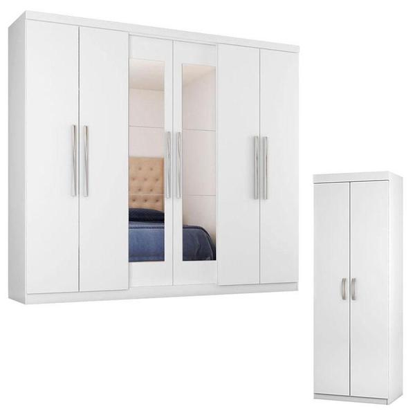 Imagem de Guarda Roupa Casal 7000 e Armário Multiuso 6020 Branco - Araplac