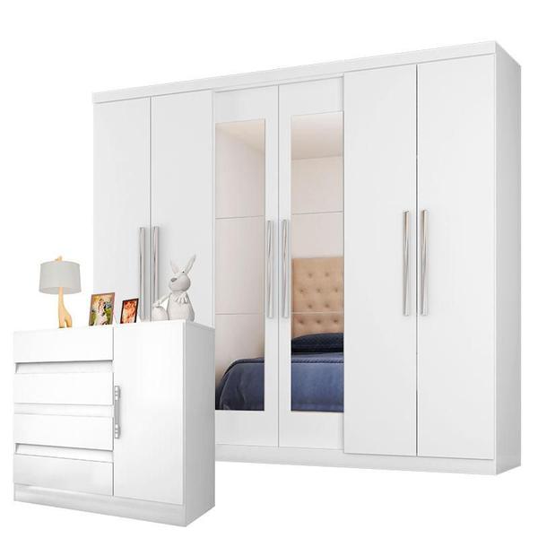 Imagem de Guarda Roupa Casal 7000 e Cômoda 8000 Branco - Araplac