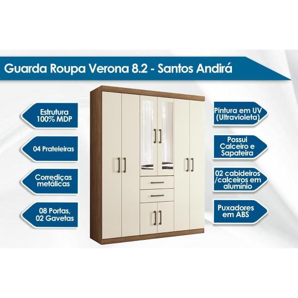 Imagem de Guarda Roupa Casal 8 Portas (2 c/ Espelho) e 2 Gavetas Verona 8.2 Jatobá - Santos Andirá