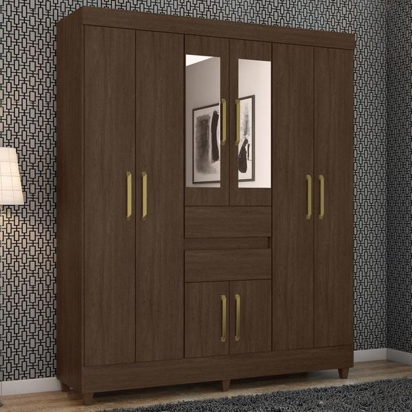 Imagem de Guarda Roupa Casal 8 Portas 2 Com Espelho Elite 2 Gavetas Monique D02 Ebano Touch - Mpozenato