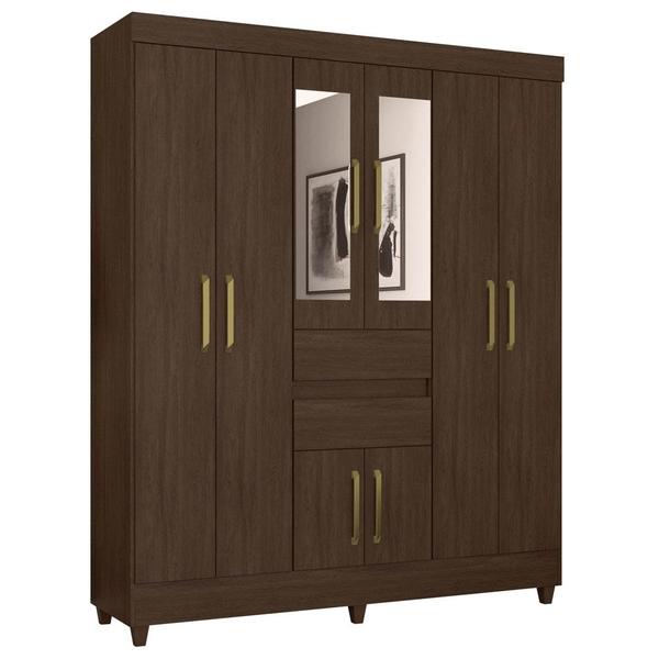 Imagem de Guarda Roupa Casal 8 Portas 2 Com Espelho Elite 2 Gavetas Munique D02 Ebano Touch - Mpozenato