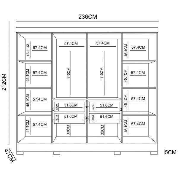 Imagem de Guarda Roupa Casal 8 Portas 4 Gavetas 236cm Ágata M07 Castanho Wood/Off White - Mpozenato