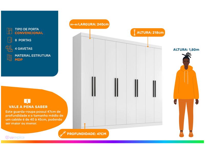 Guarda-roupa Casal 8 Portas 4 Gavetas Araplac 1684 - Guarda-Roupa
