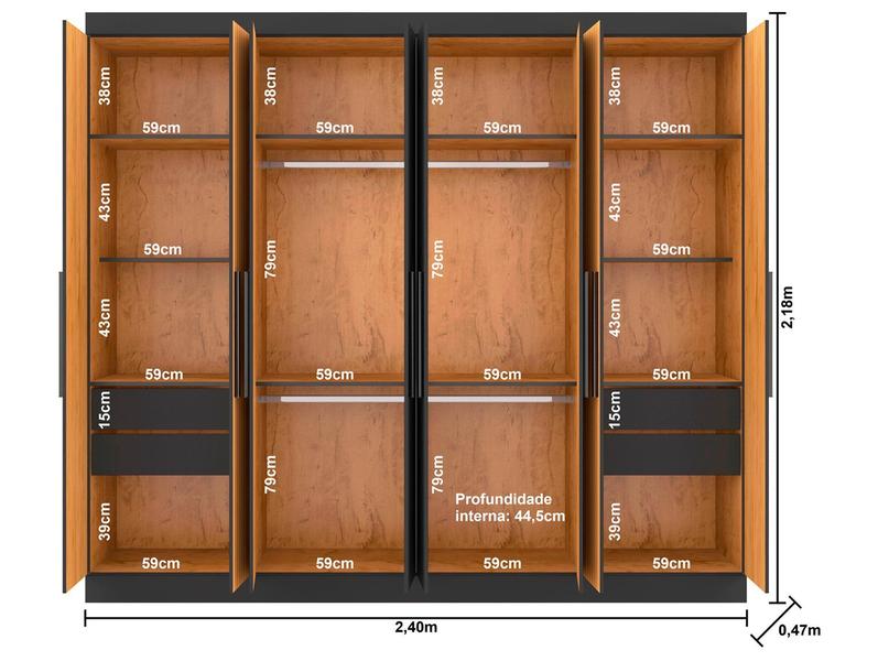Guarda-roupa Casal 8 Portas 4 Gavetas Araplac Porto - Guarda-Roupa