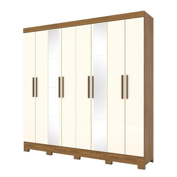 Imagem de Guarda Roupa Casal 8 Portas 4 Gavetas Com Espelho Lara Casa 812 Nature Com Off White