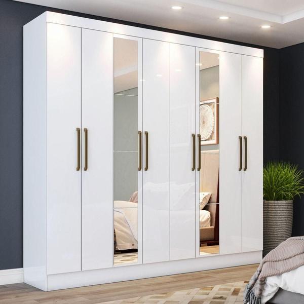 Imagem de Guarda Roupa Casal 8 Portas 4 Gavetas Com Espelho Paris Casa 812 Branco