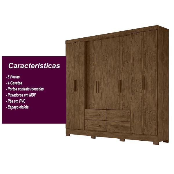 Imagem de Guarda Roupa Casal 8 portas 4 gavetas San Lorenzo Plus Castanho Wood - Moval