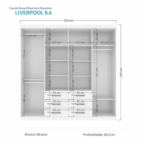 Imagem de Guarda Roupa Casal 8 Portas 6 Gavetas 212cm Liverpool