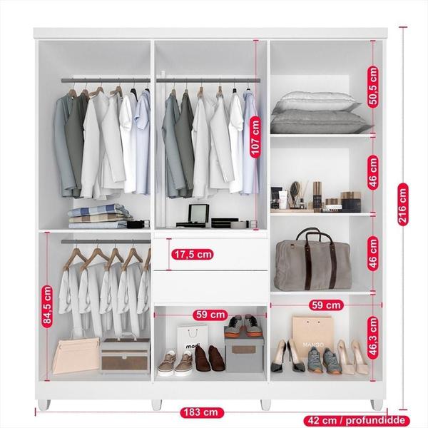 Imagem de Guarda-Roupa Casal 8 Portas Com Espelho 2 Gavetas Master Top Imop Branco Neve