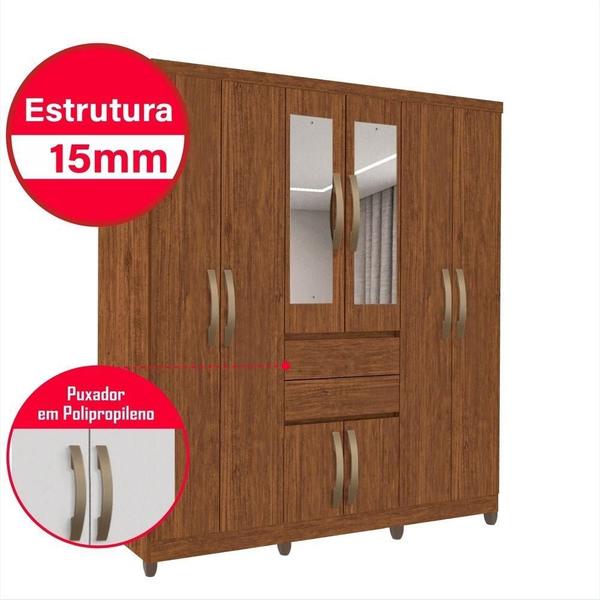 Imagem de Guarda-Roupa Casal 8 Portas Com Espelho 2 Gavetas Master Top Imop Cinamomo