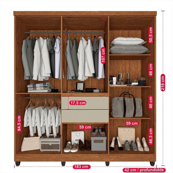 Imagem de Guarda-Roupa Casal 8 Portas Com Espelho 2 Gavetas Master Top Imop Cinamomo/Off-White