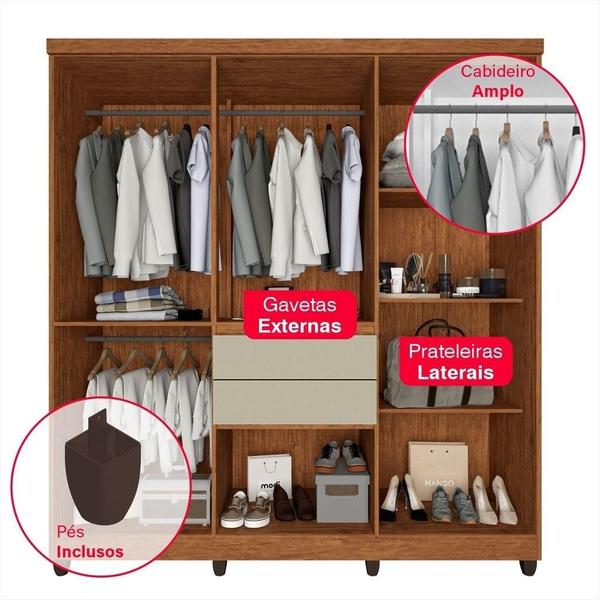 Imagem de Guarda-Roupa Casal 8 Portas Com Espelho 2 Gavetas Master Top Imop Cinamomo/Off-White