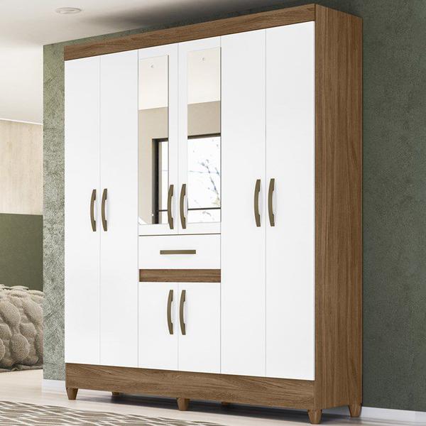 Imagem de Guarda Roupa Casal 8 Portas Com Espelho 8350 Naturale Branco Moval