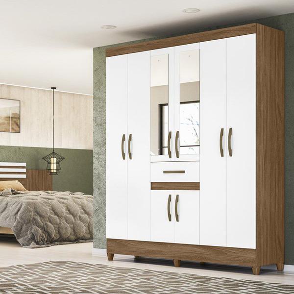 Imagem de Guarda Roupa Casal 8 Portas Com Espelho 8350 Naturale Branco Moval