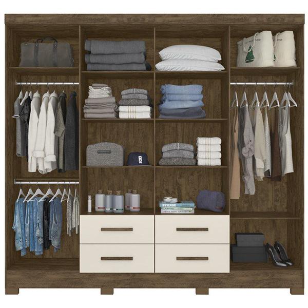 Imagem de Guarda Roupa Casal 8 Portas Com Espelho 9413 Castanho Wood Off White Moval