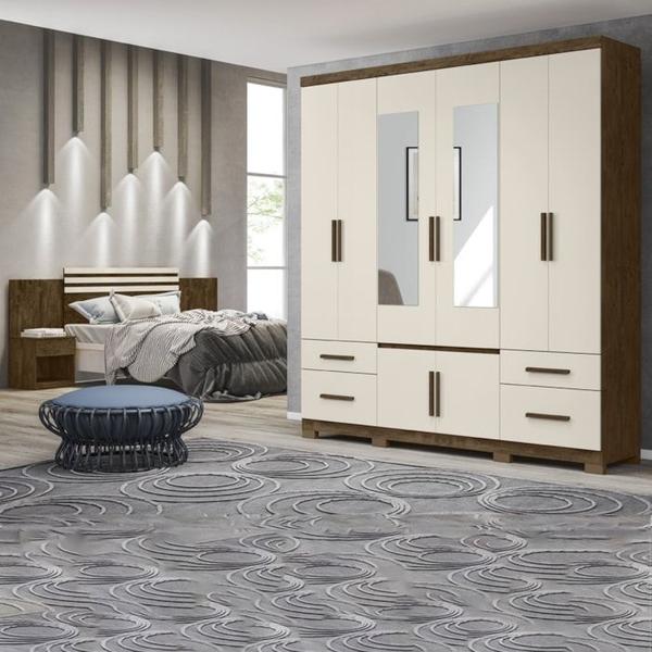 Imagem de Guarda Roupa Casal 8 Portas Com Espelho 9433 Castanho Wood Off White Moval